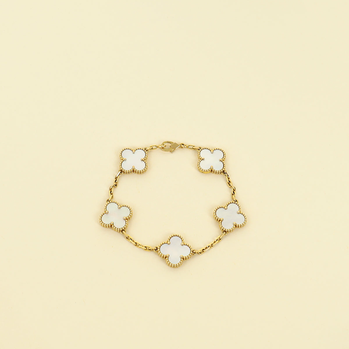 Van Cleef & Arpels 18K Yellow Gold Vintage Alhambra 5 Motifs MOP Bracelet