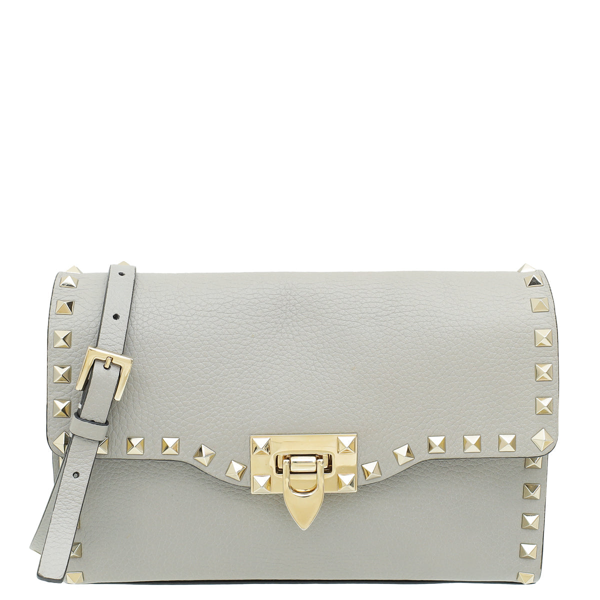 Valentino Gray Rockstud Flip Lock Flap Crossbody Bag