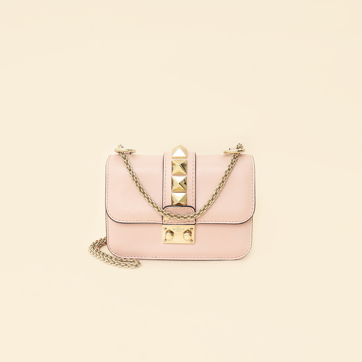 Valentino Light Pink Rockstud Glam Lock Flap Mini Shoulder Bag