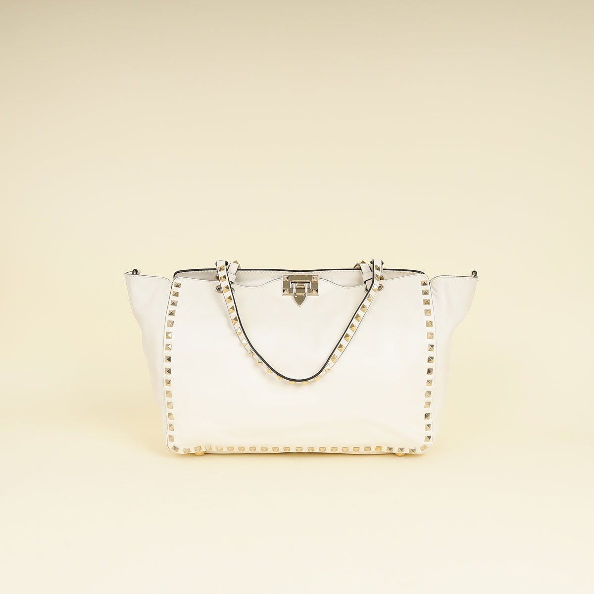 Valentino White Vitello Rockstud Tote Medium Bag