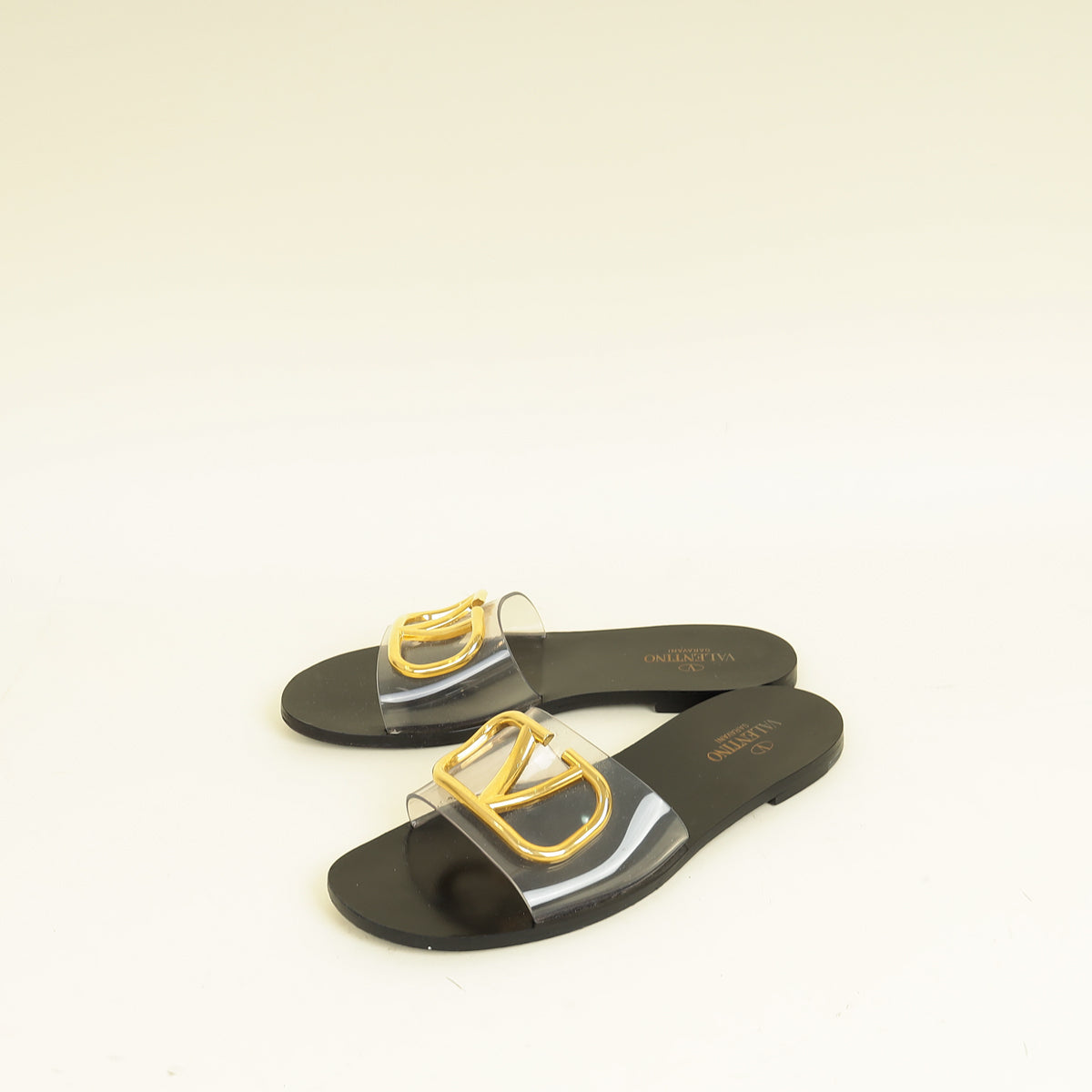 Valentino Black PVC Transparent VLogo Flat Slides 36