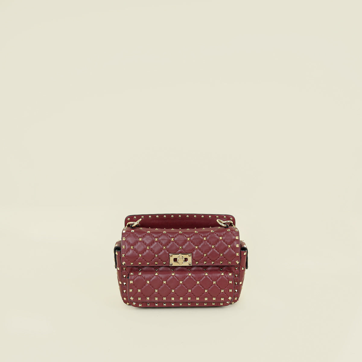 Valentino Burgundy Spike Rockstud Multipocket Flap Bag