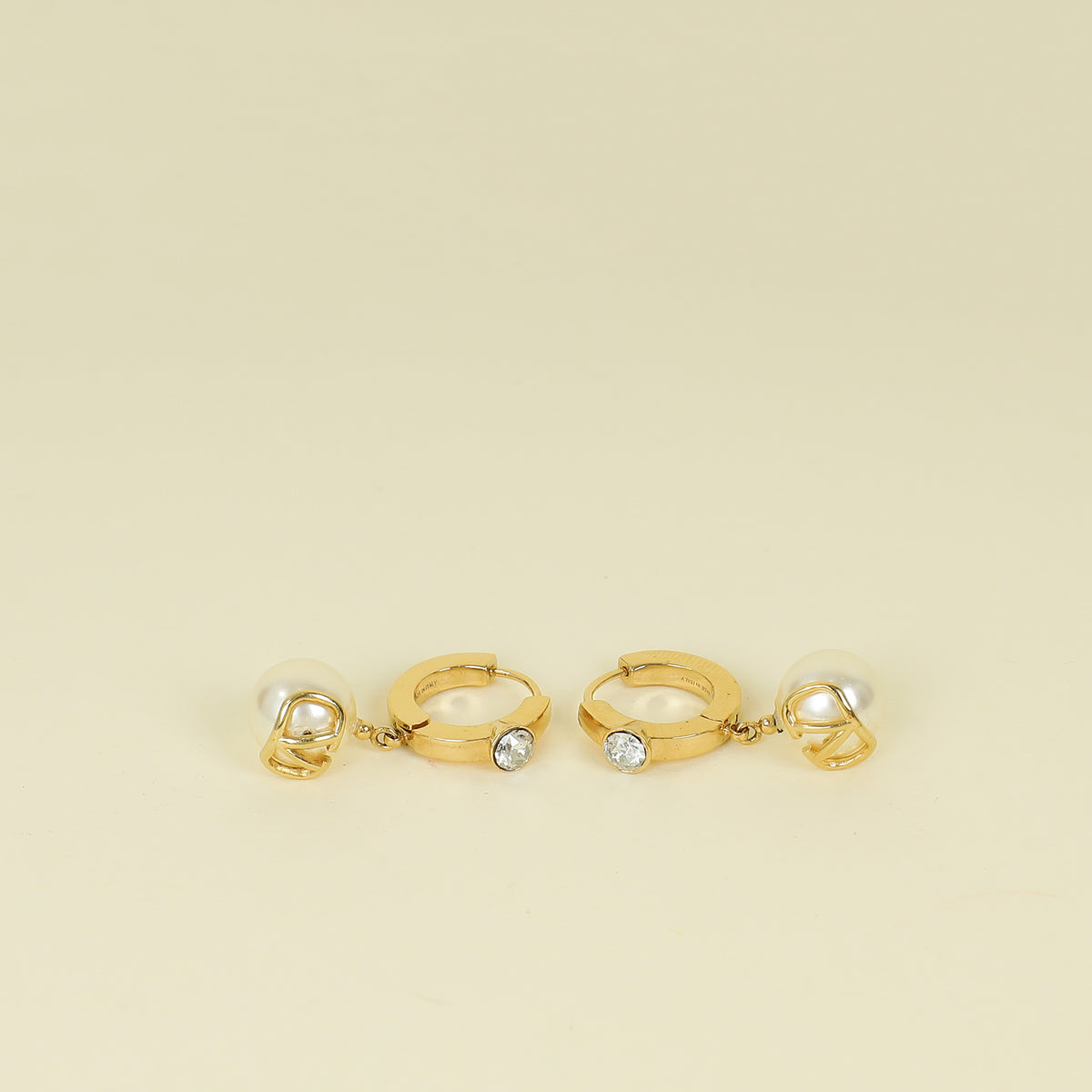 Valentino Gold VLogo Signature Crystal & Pearl Drop Hoop Earrings