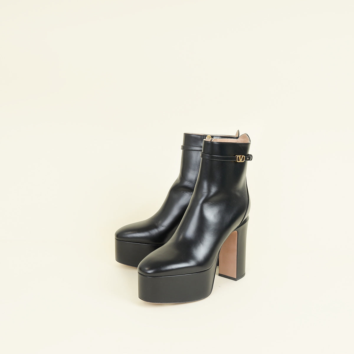 Valentino Black Vlogo Tan-Go Platform Ankle Boots 39.5
