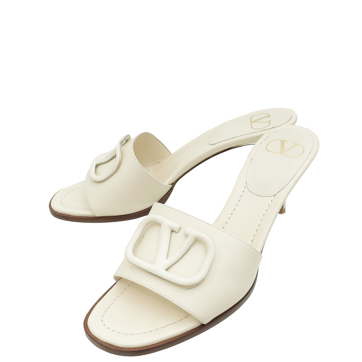 Valentino Cream Vlogo Signature 80 Slide Mules 40