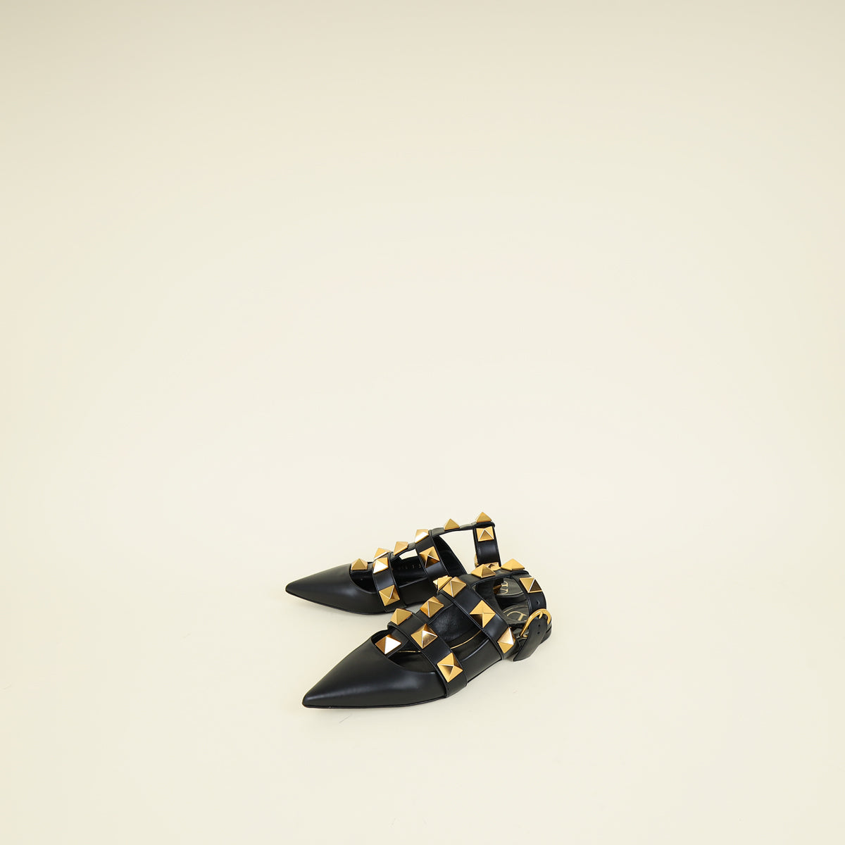 Valentino Black Roman Studs Ankle Strap Flat Sandals 38.5