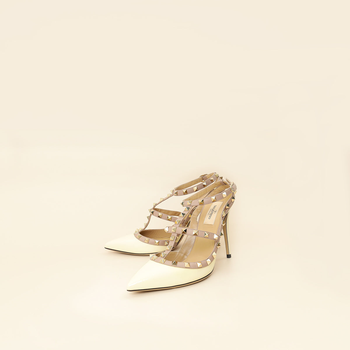 Valentino Cream Rockstud Caged Slingback Pump 39