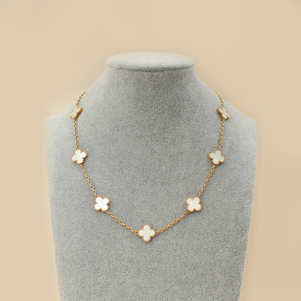 Van Cleef & Arpels 18K Yellow Gold MOP 10 Motifs Vintage Alhambra Necklace