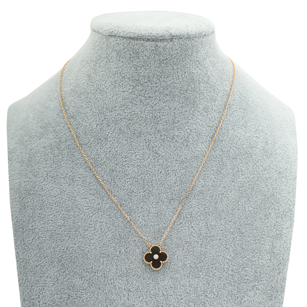 Van Cleef & Arpels 18K Rose Gold Diamond Silver Obsidian Vintage Alhambra Holiday 2023 Pendant Necklace