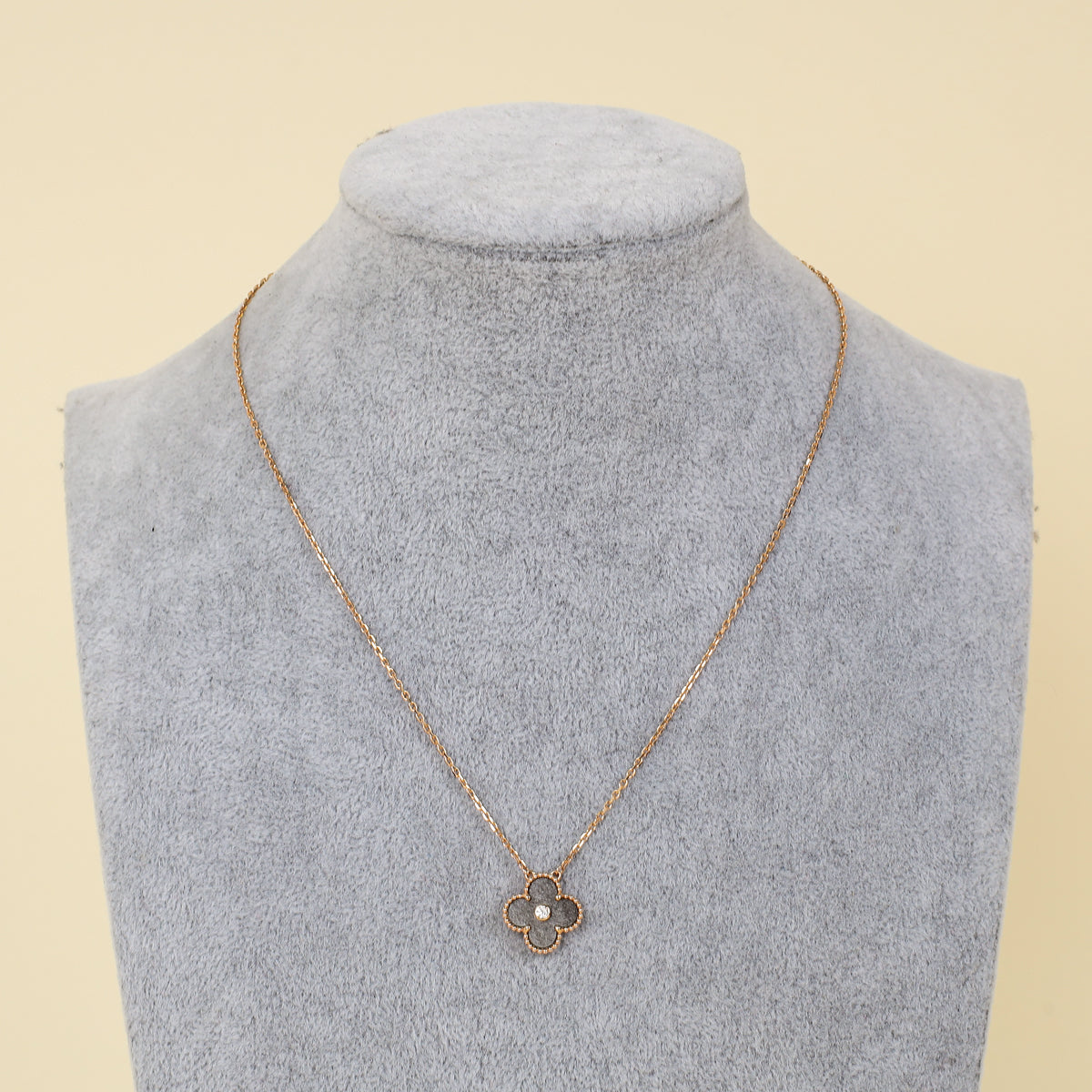 Van Cleef & Arpels 18K Rose Gold Diamond Obsidian Vintage Alhambra 2023 Holiday Pendant Necklace