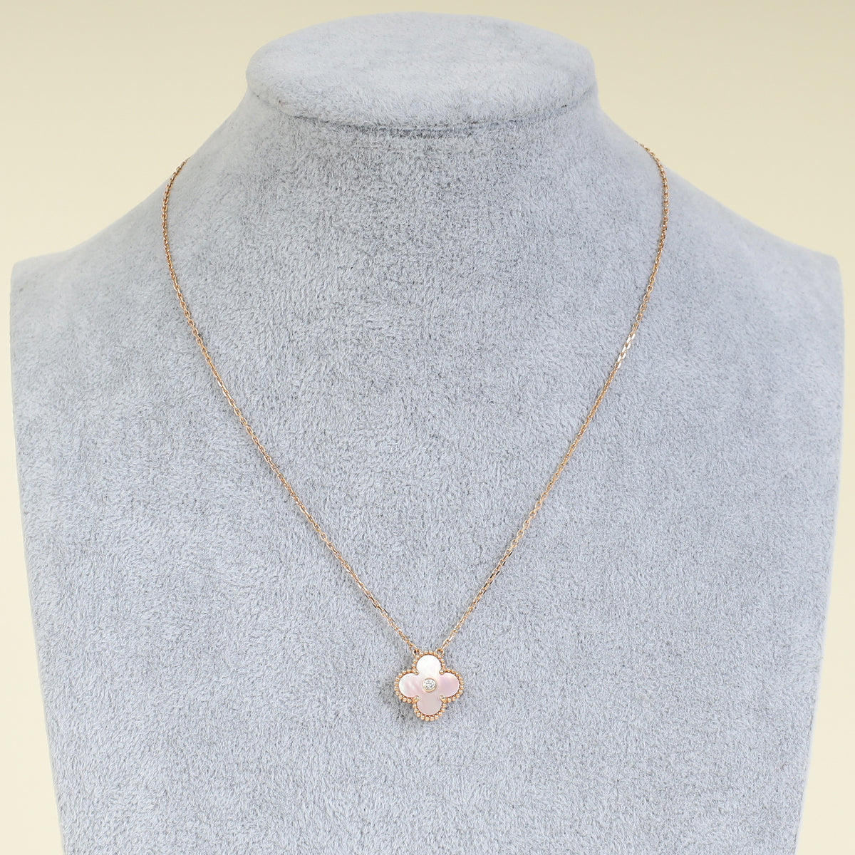 Van Cleef & Arpels 18K Rose Gold Diamond Holiday Pendant Pink MOP Necklace