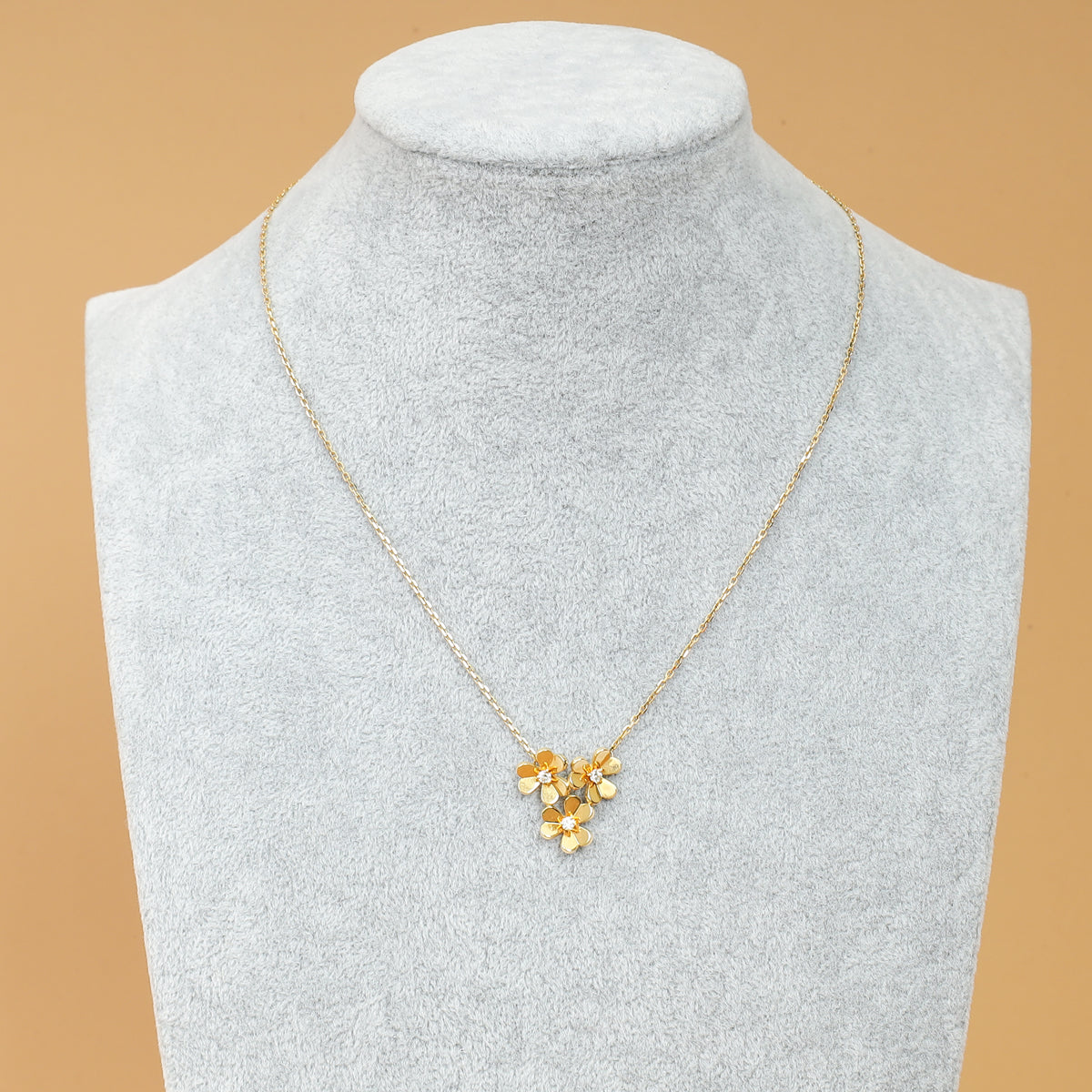 Van Cleef & Arpels 18K Yellow Gold Diamond Frivole 3 Flowers Pendant Mini Model Necklace