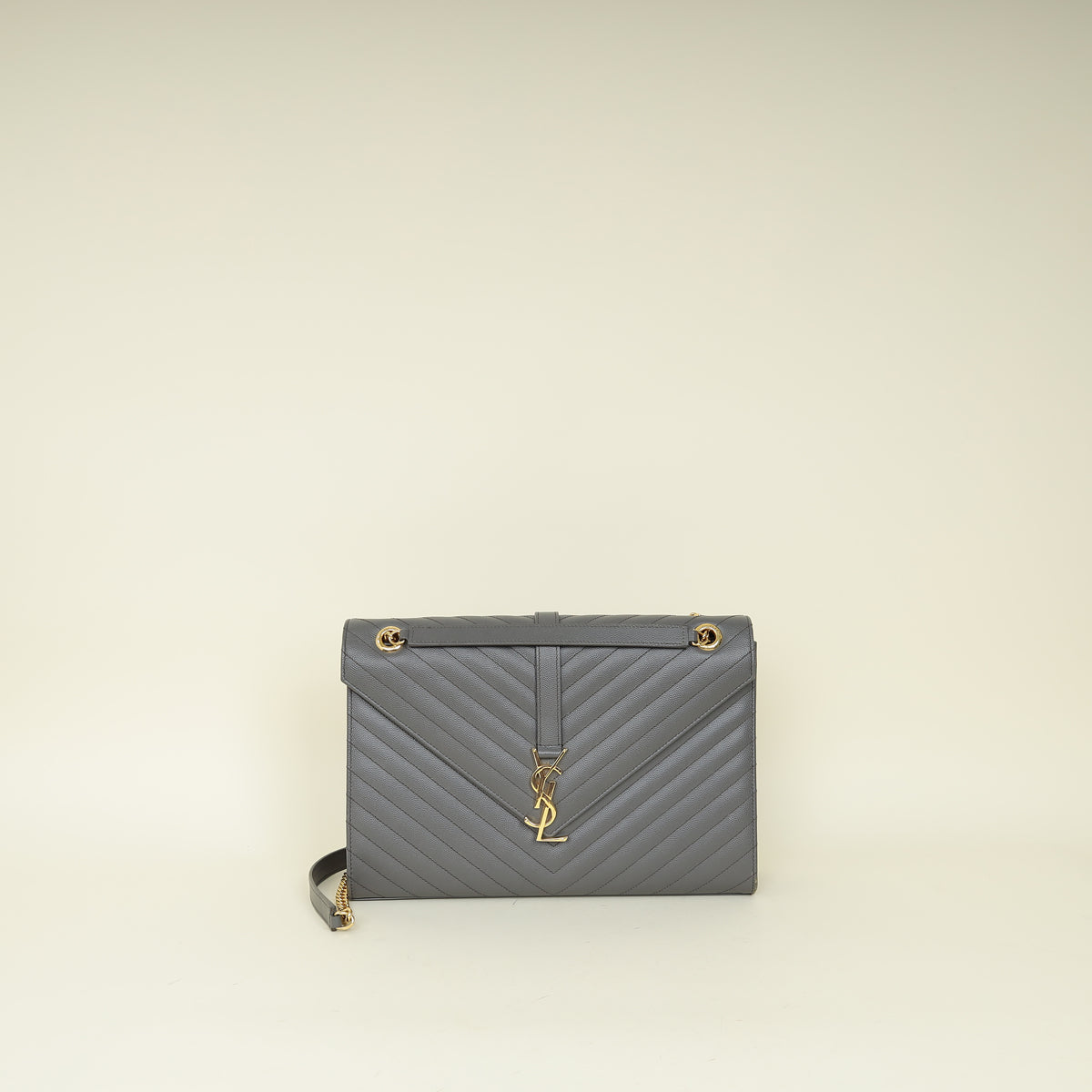 YSL Grey Monogram Chevron Envelope Large Satchel Bag