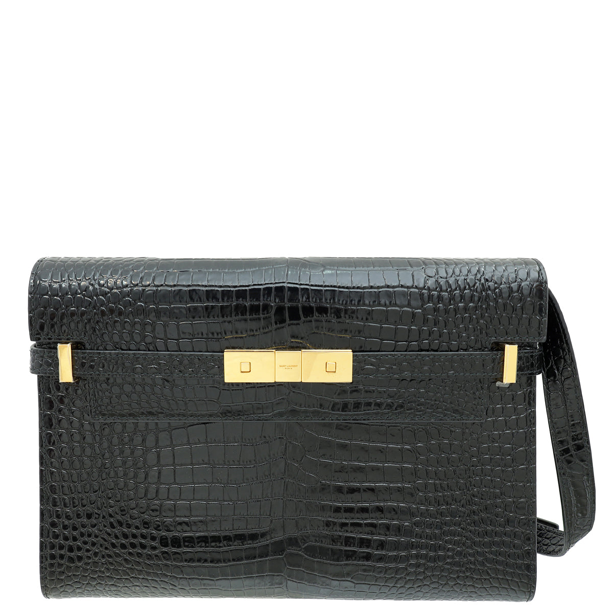 YSL Black Croco Embossed Manhattan Medium Shoulder Bag