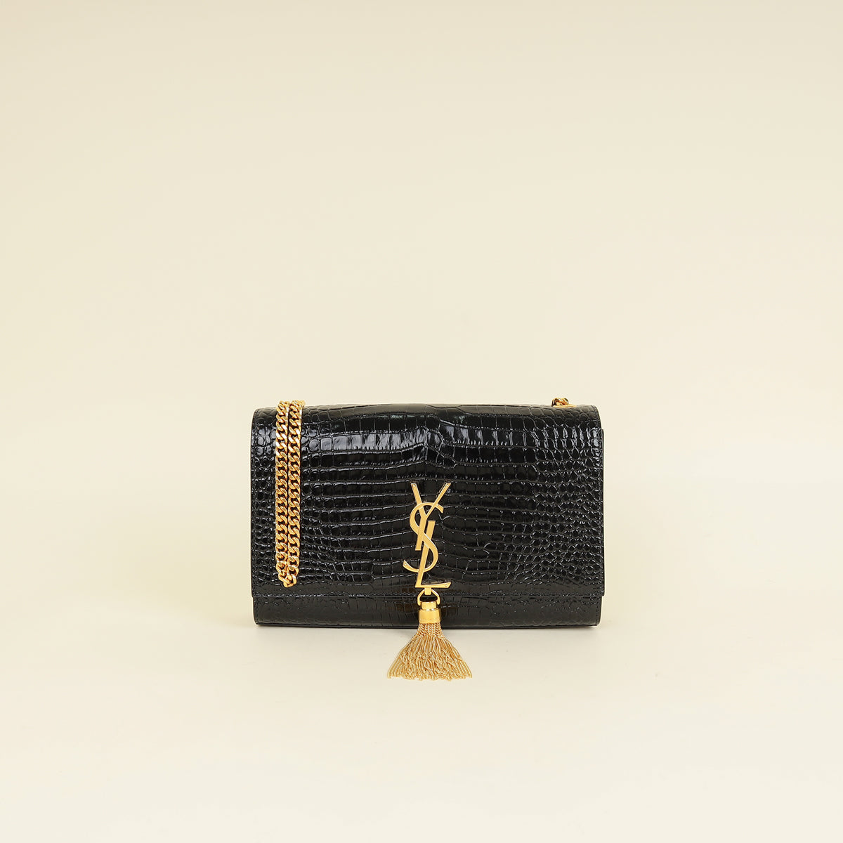 YSL Black Coco Embossed Kate Tassel Medium Shoulder Bag