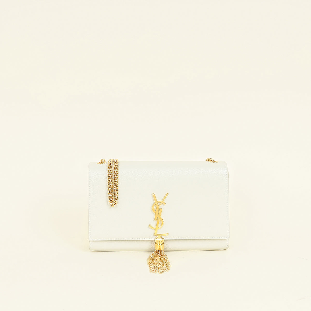 YSL Blanc Vintage Kate Tassel Flap Medium Shoulder Bag