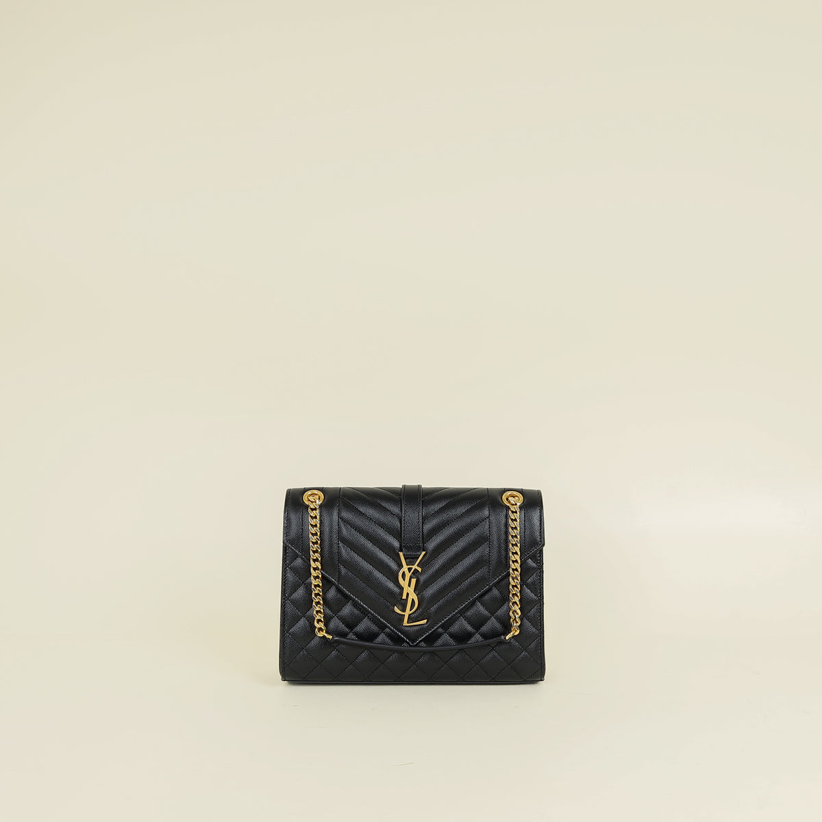 YSL Black Mix Quilted Envelope Medium Shoulder Bag