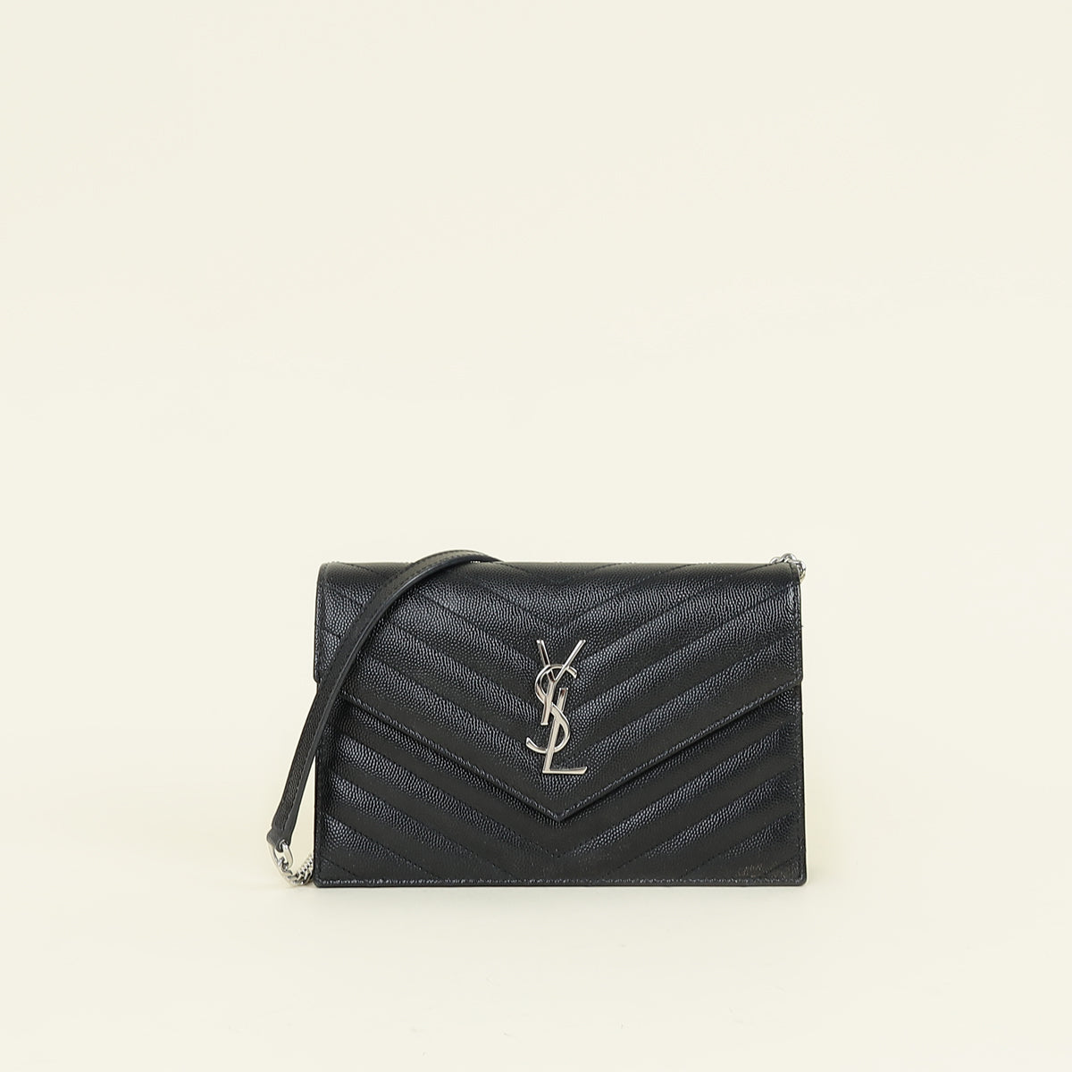 YSL Black Cassandre Envelope Chain Wallet