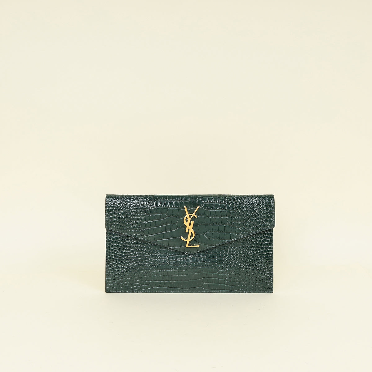YSL Mint Green Uptown Croco Embossed Pouch