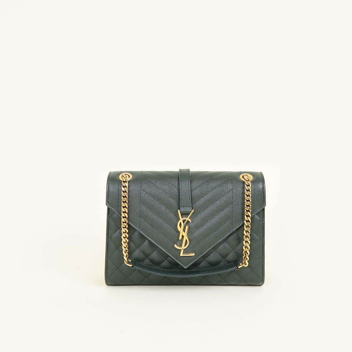 YSL Dark Green Mix Quilt Envelope Chain Medium Shoulder Bag