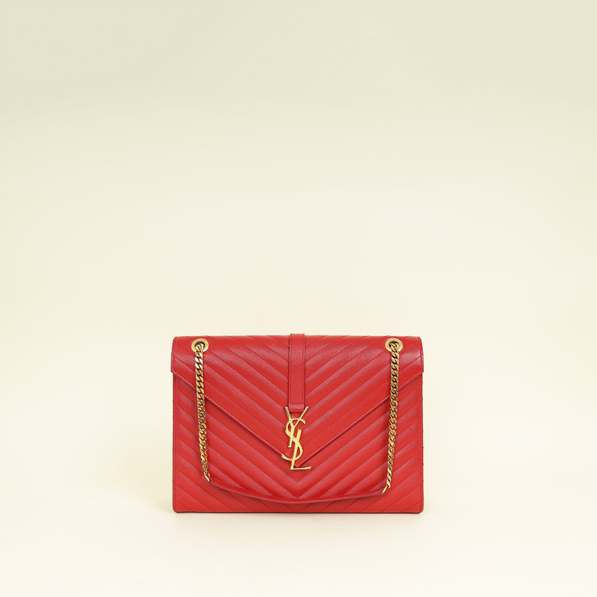 YSL Red Monogram Envelope Satchel Large Bag