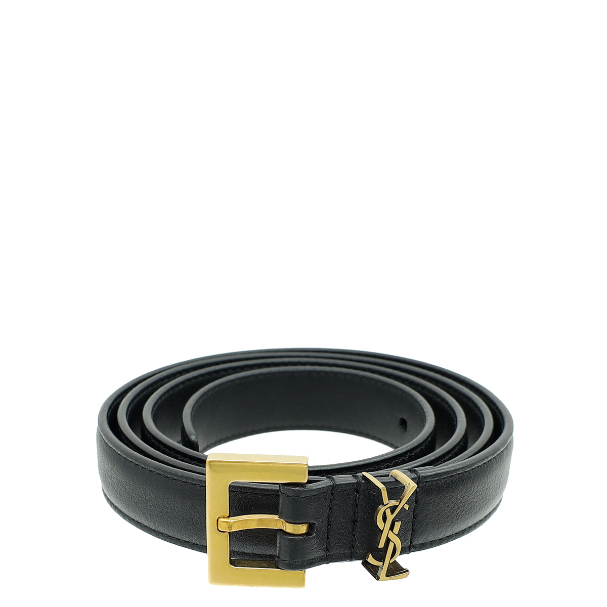 YSL Black Cassandre Thin Buckle Belt