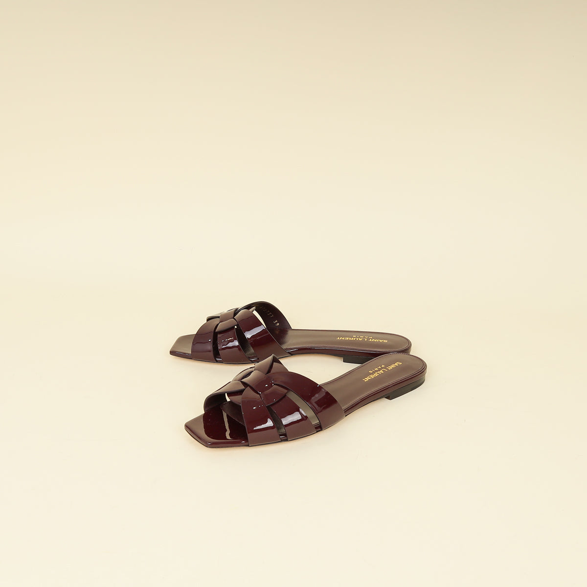 YSL Burgundy Tribute Flat Sandals 39