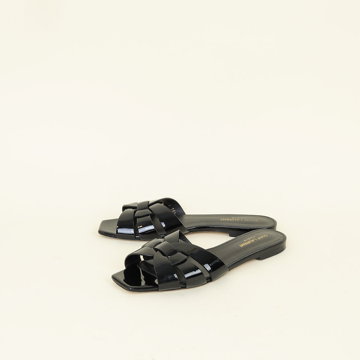 YSL Black Tribute Flat Mules 38.5