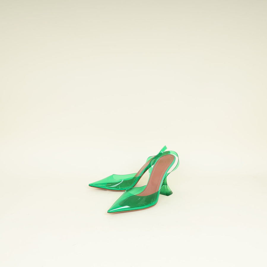 Amina Muaddi Green Holli Glass Slingback 38