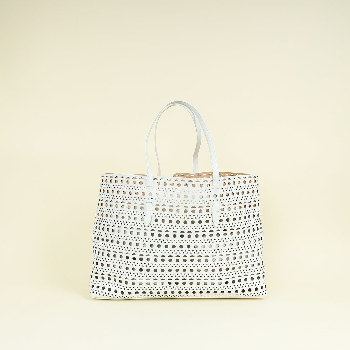 Alaia White Cut-Out Mina 44 Tote Bag