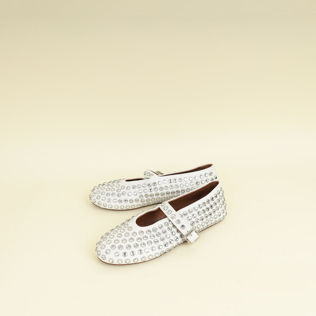 Alaïa White Crystal-Embellished Ballet Flats 36
