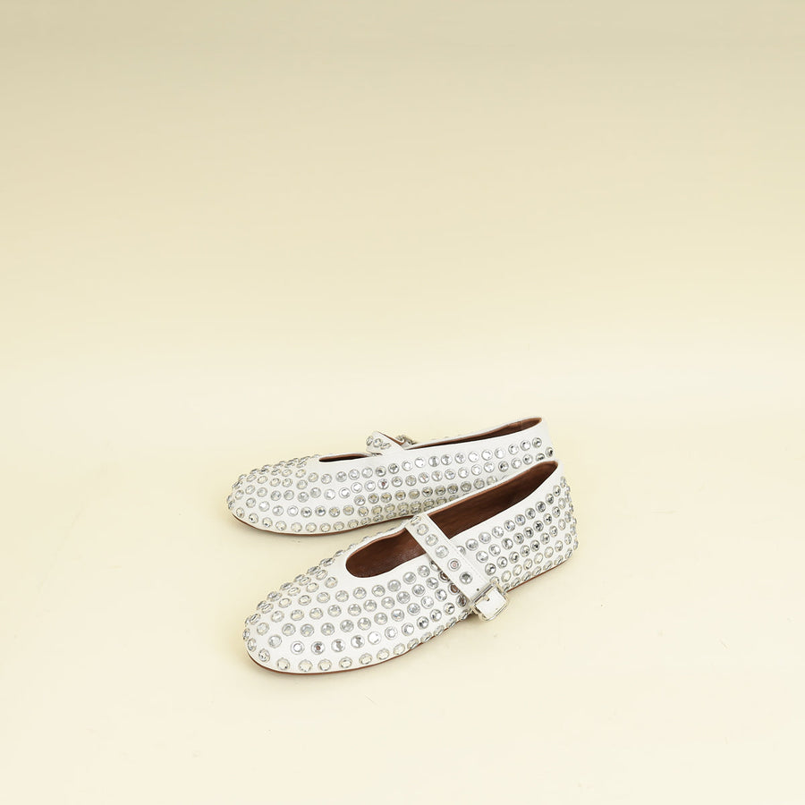 Alaïa White Crystal-Embellished Ballet Flats 36