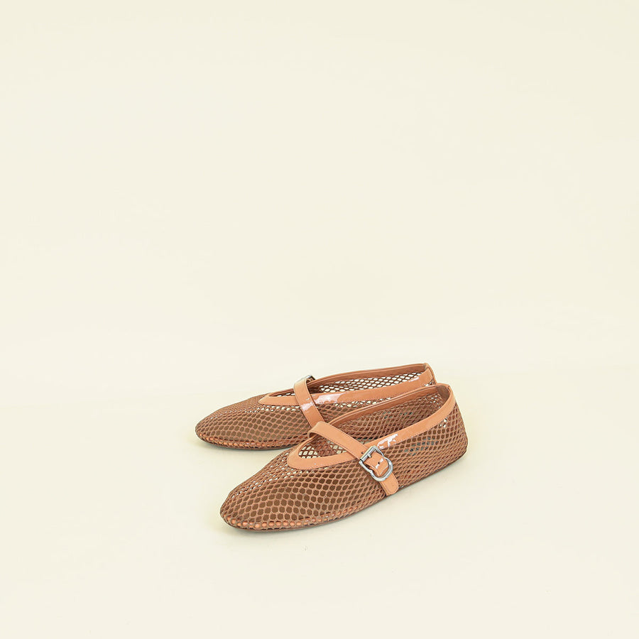 Alaia Peach Nude Fishnet Ballet Flats 40