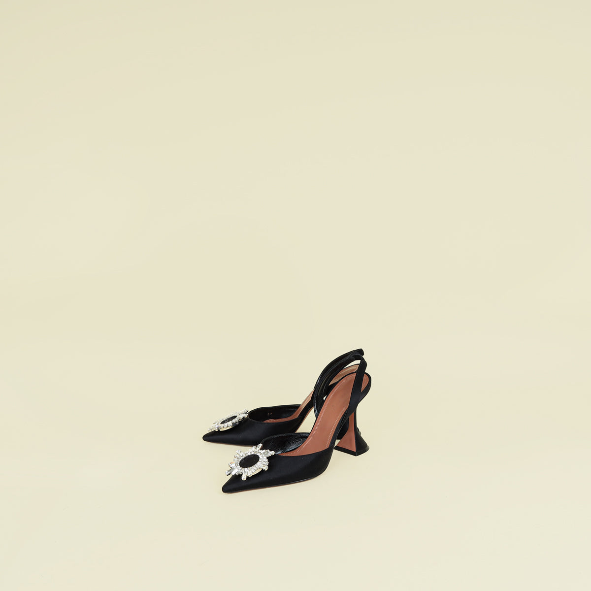 Amina Muaddi Black Begum Satin Sling Pumps 37