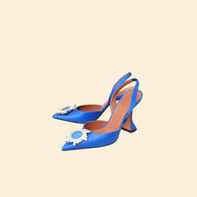Amina Muaddi Electric Blue Satin Begum Crystal Slingback Pumps 38.5