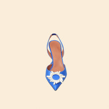 Amina Muaddi Electric Blue Satin Begum Crystal Slingback Pumps 38.5
