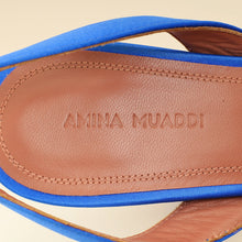 Amina Muaddi Electric Blue Satin Begum Crystal Slingback Pumps 38.5