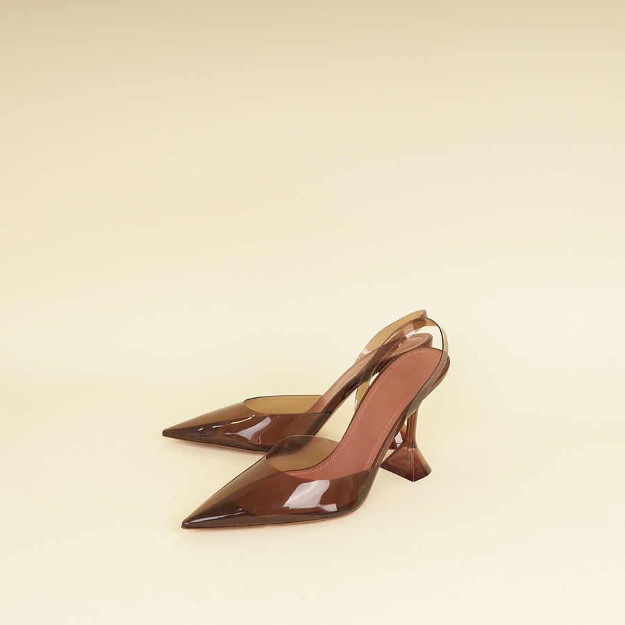 Amina Muaddi Mocha Holli Glass Sling 41