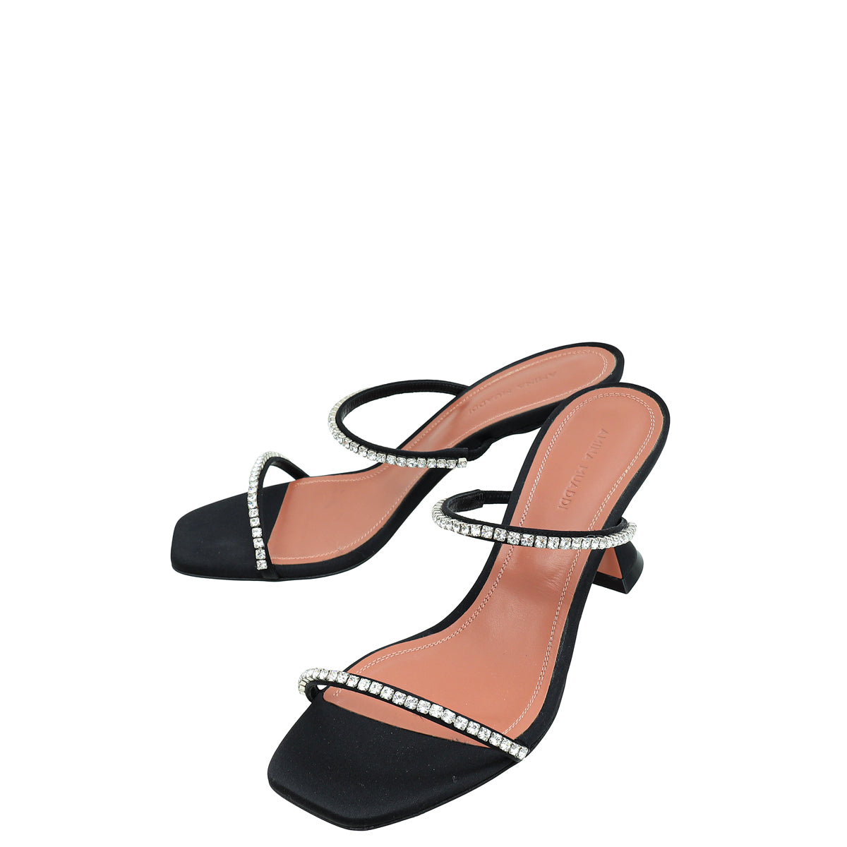 Amina Muaddi Black Satin Crystal Gilda Sandals 37.5