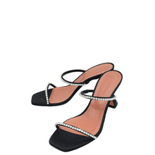 Amina Muaddi Black Satin Crystal Gilda Sandals 37.5