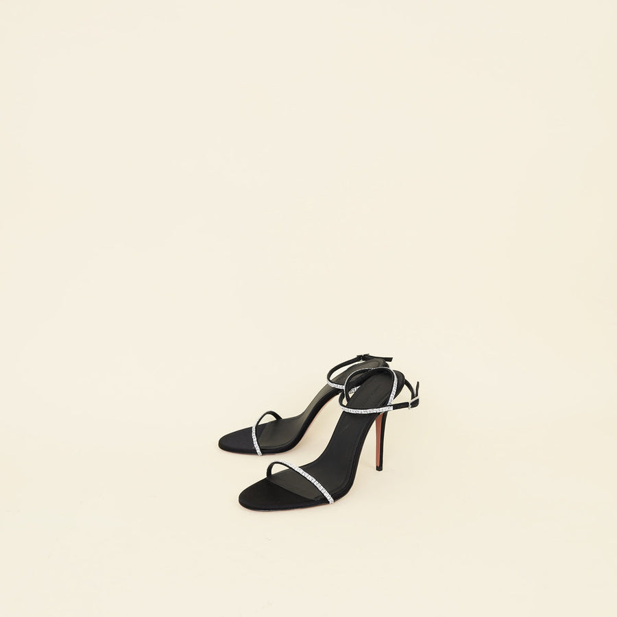 Amina Muaddi Black Barbara 105 Crystal Sandals 39
