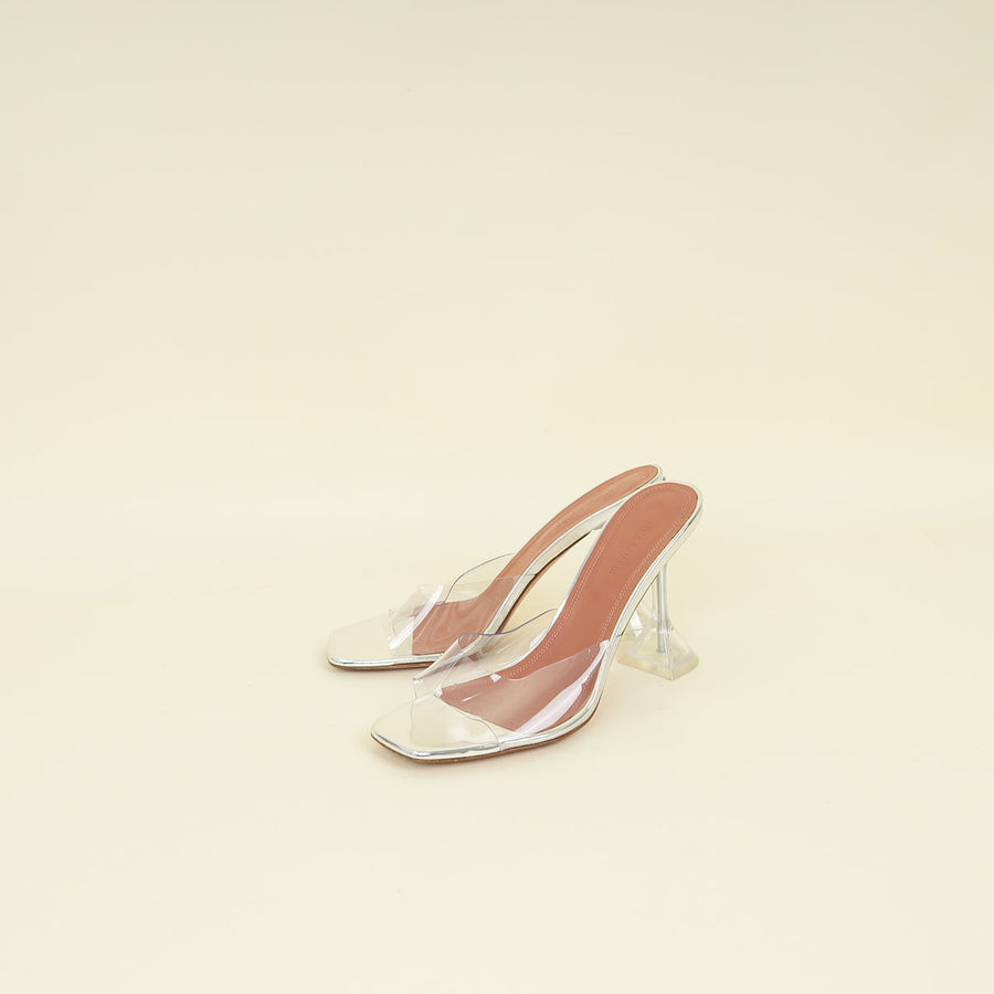 Amina Muaddi Bicolor Lupita Glass Mules 38.5