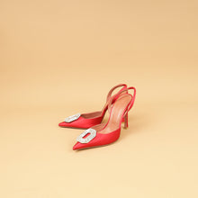 Amina Muaddi Roman Red Satin Camelia Sling 105 Pumps 38