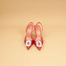 Amina Muaddi Roman Red Satin Camelia Sling 105 Pumps 38