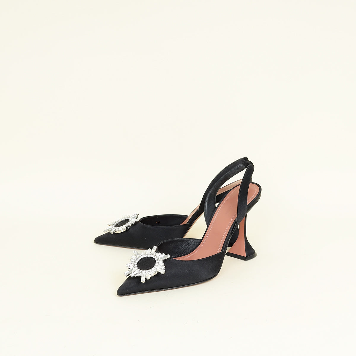 Amina Muaddi Black Satin Begum Sling Pumps 41