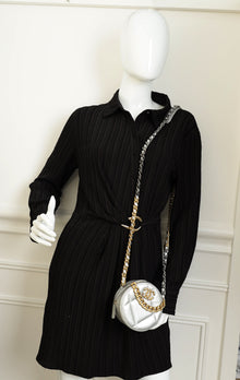 Chanel Metallic Gray 19 Round Mini Clutch w/ Chain
