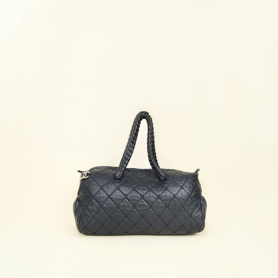 Chanel Indigo Blue CC Quilted Hidden Chain Bowler Bag