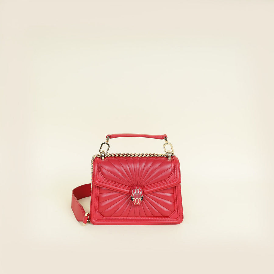 Bvlgari Red Serpenti Diamond Blast Flap Shoulder Bag
