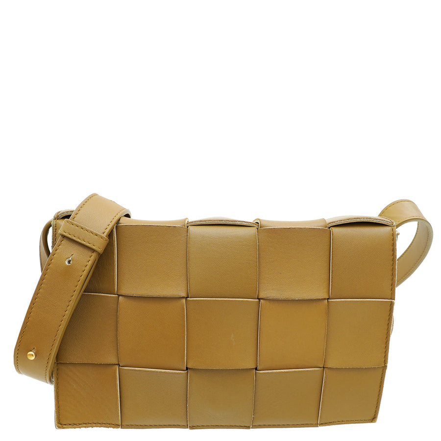 Bottega Veneta Kaki Brown Intreccio Cassette Classic Crossbody Bag