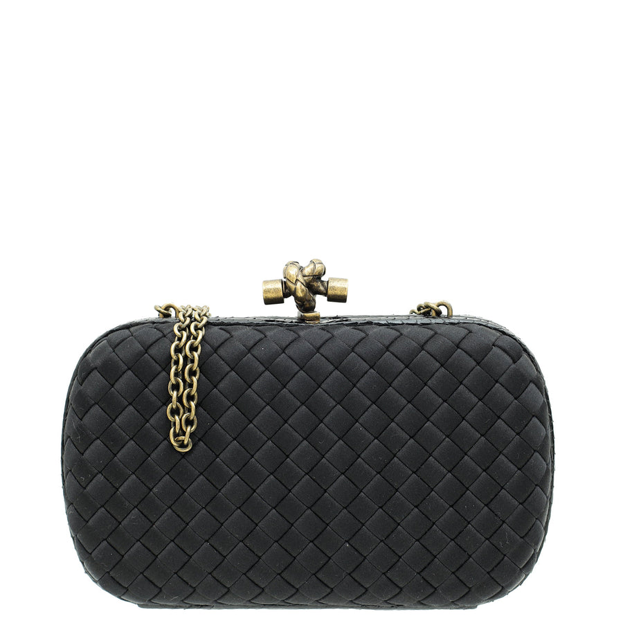 Bottega Veneta Black Knot Intrecciato Silk Chain Clutch Bag